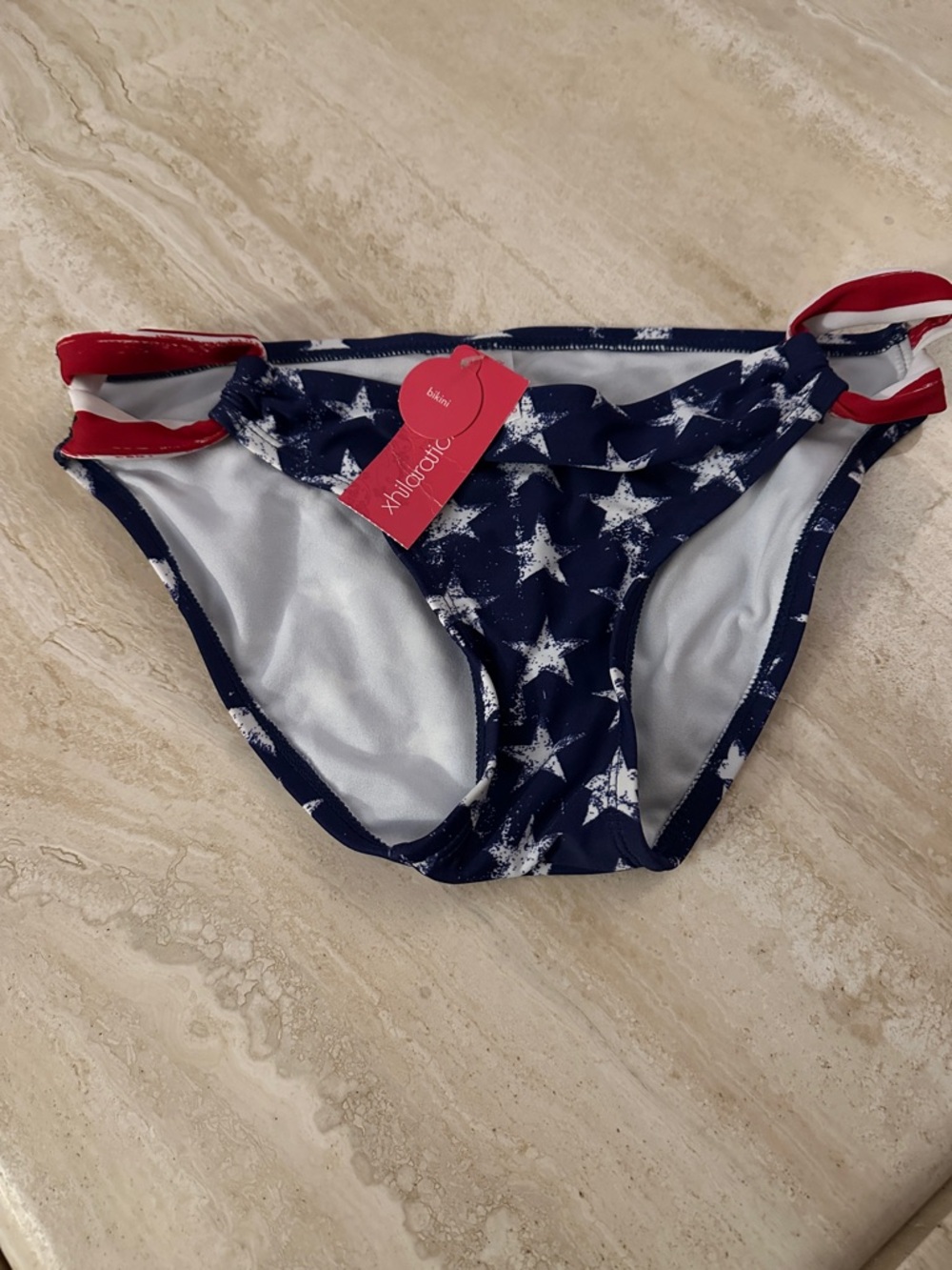 Xhilaration Women’s Navy Star Print Swim Bottoms with Red Trim